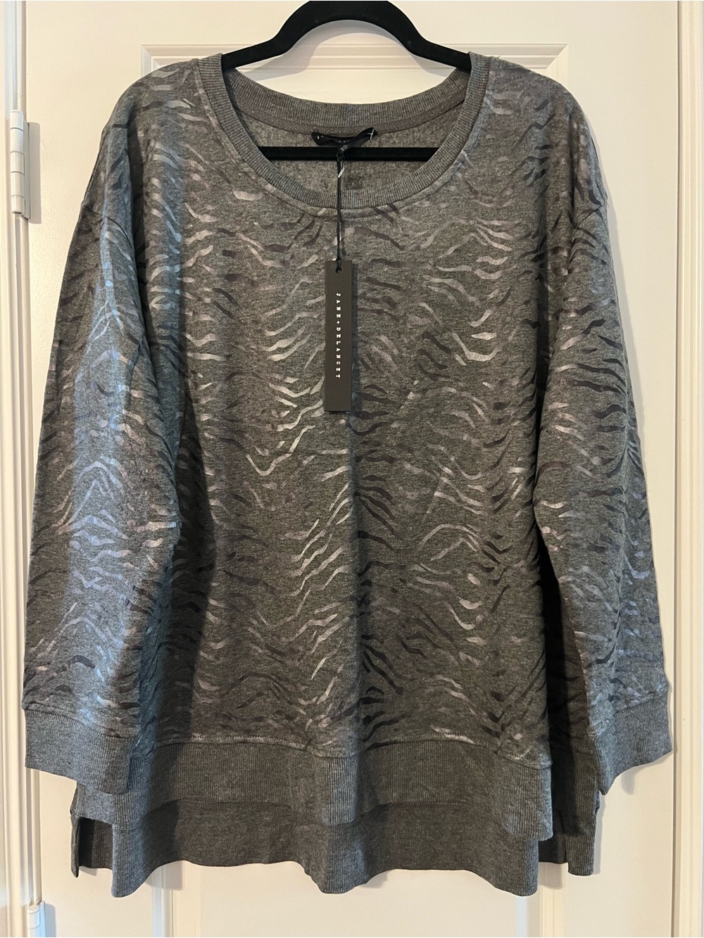 Gray Foil Zebra-Print Crewneck Pullover